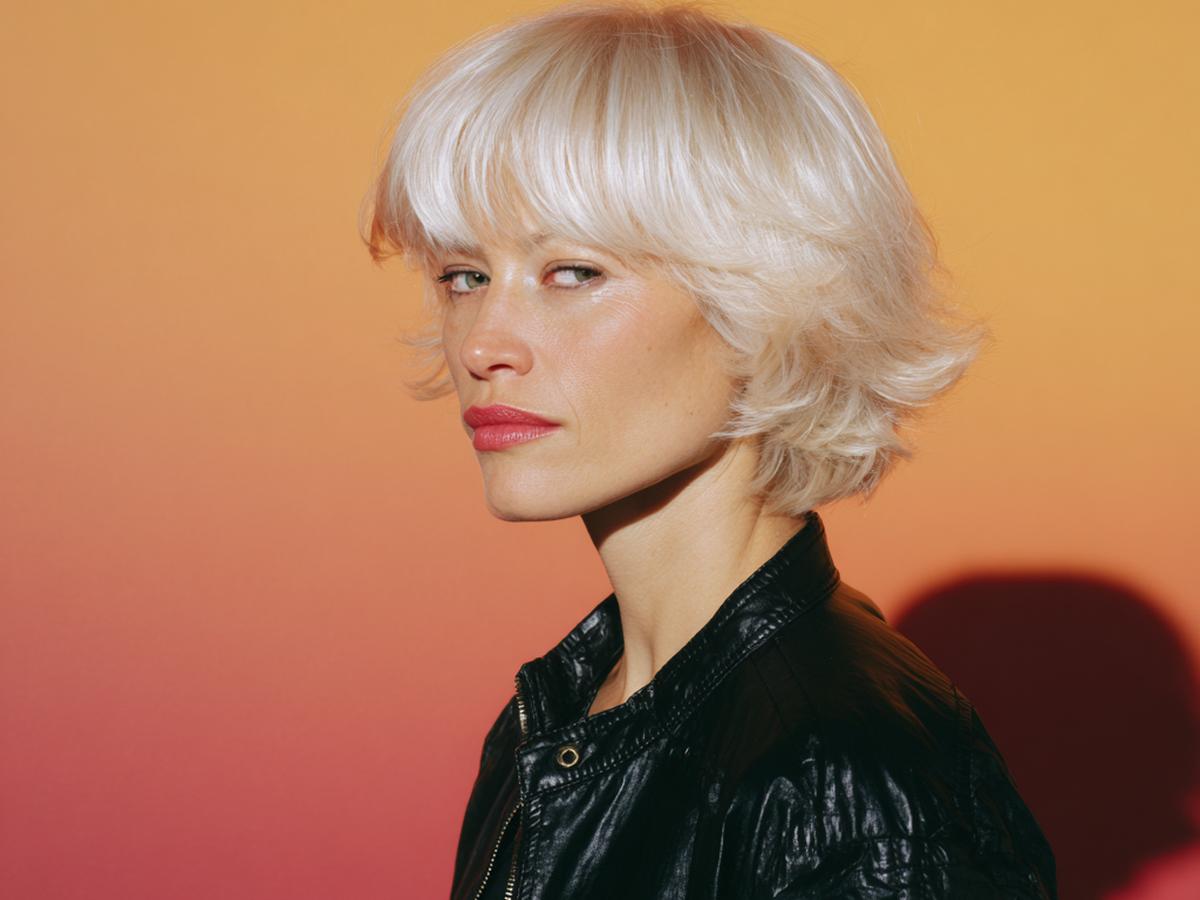 Witblond Gelaagde Shag Met Pony