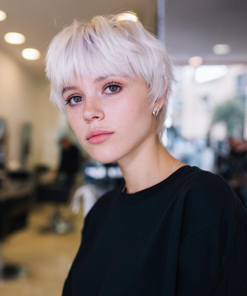 Witblonde Pixie Met Korte Pony