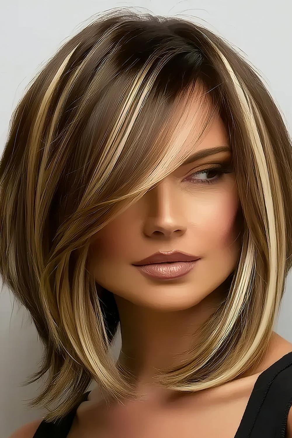 Gelaagde bob met highlights