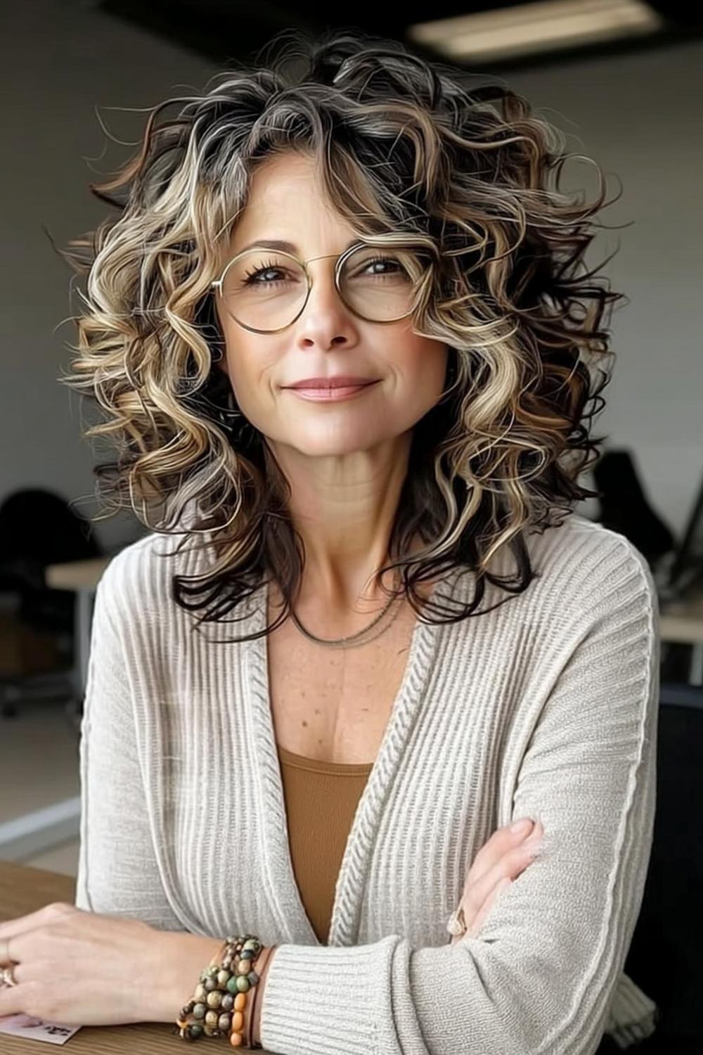 Moderne krullen met bril