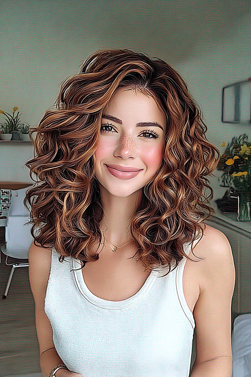 Natuurlijke krullen met highlights