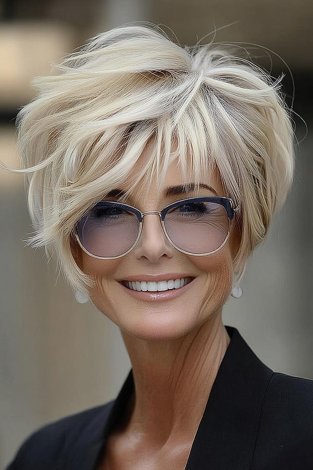 Blonde pixie met bril