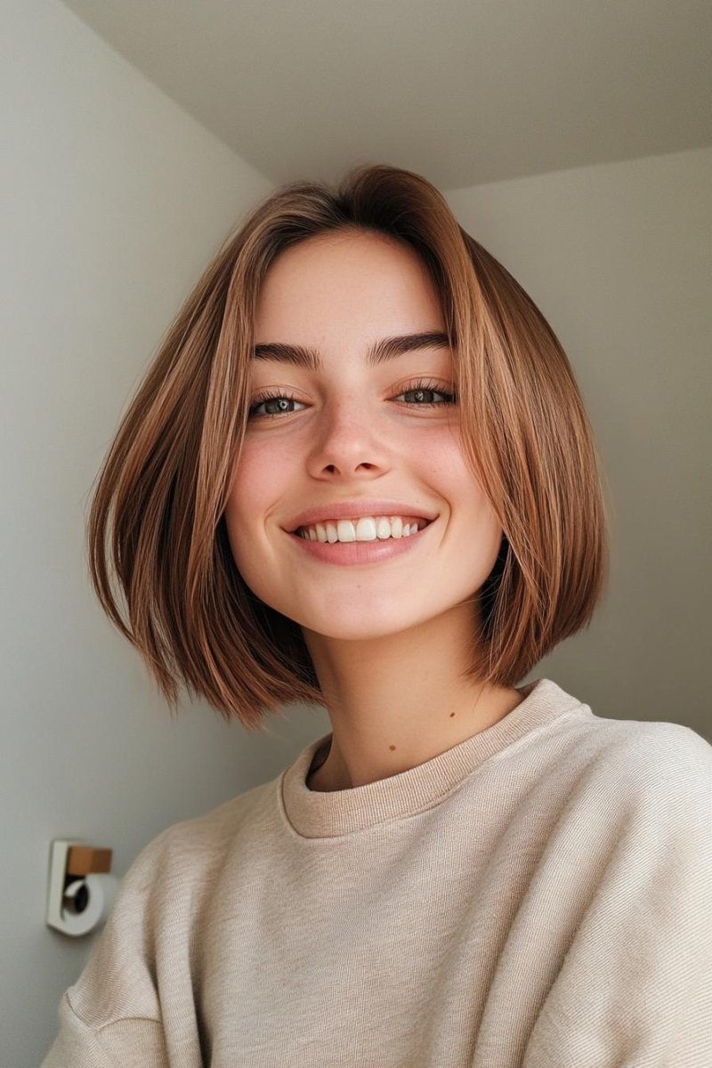 Korte bob met karamel haarkleur