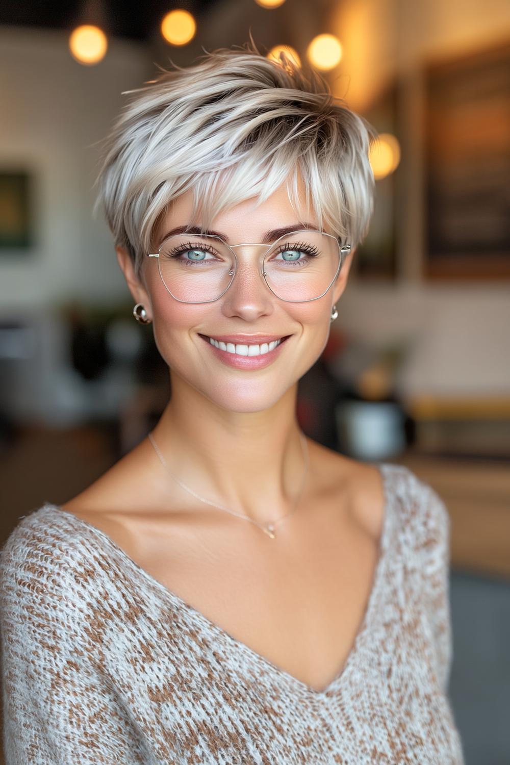 Blonde Pixie met Zonnebril