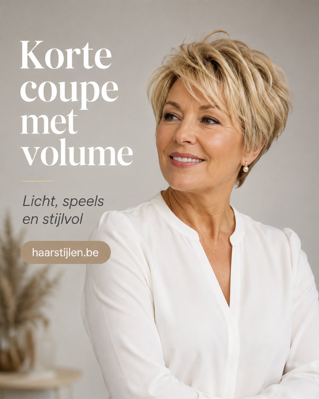 Korte coupe met volume boven op het hoofd, licht en speels voorbeeld van korte kapsels vrouwen 60 plus