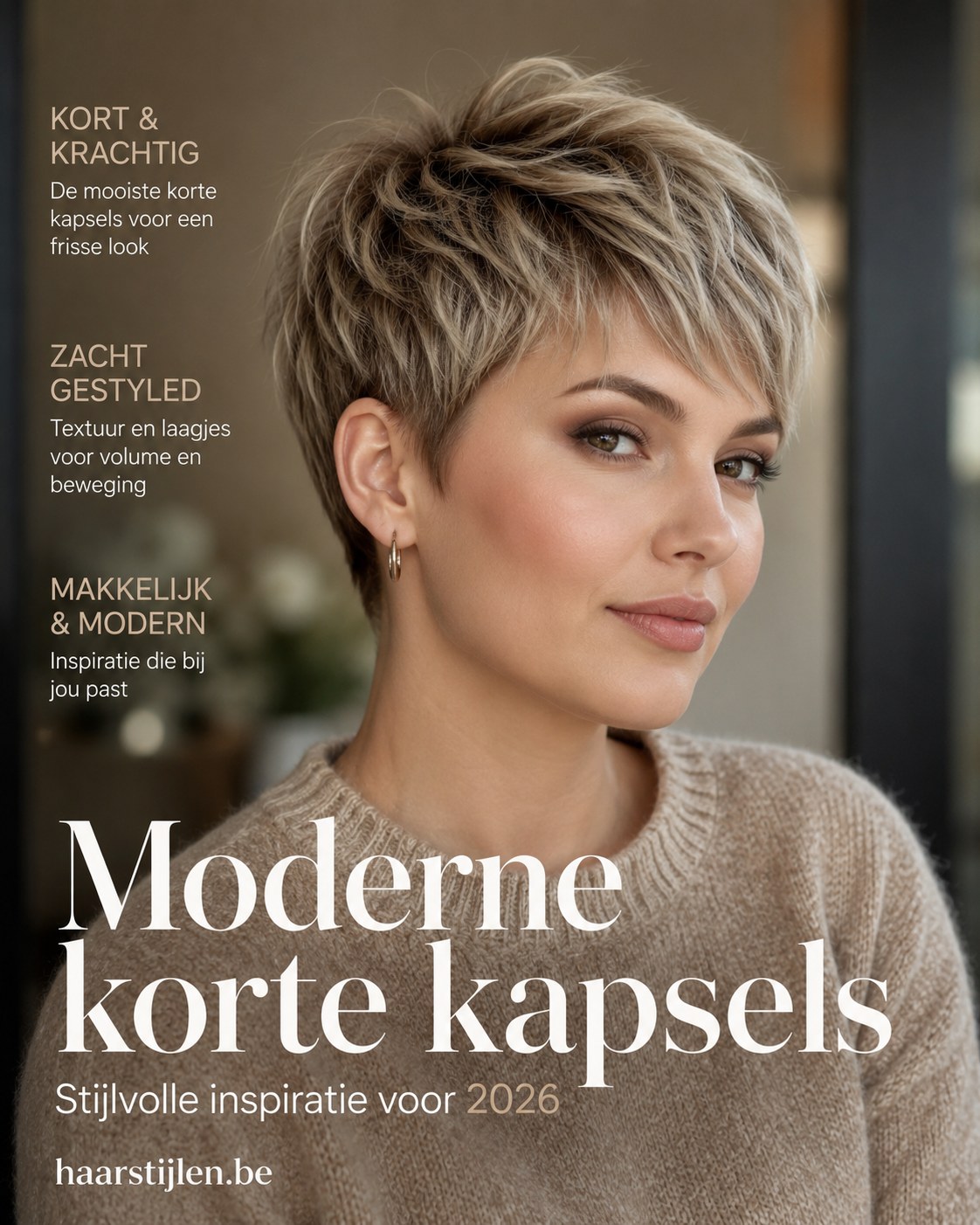 Zacht gestylde korte laagjescoupe met beweging, een van de moderne korte kapsels vrouwen 60 plus