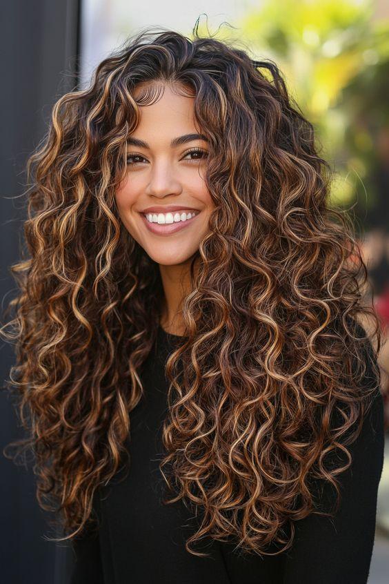 Krullend haar met karamel highlights