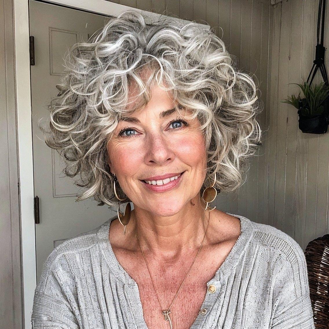 Krullende bob met textuur vrouw boven 50