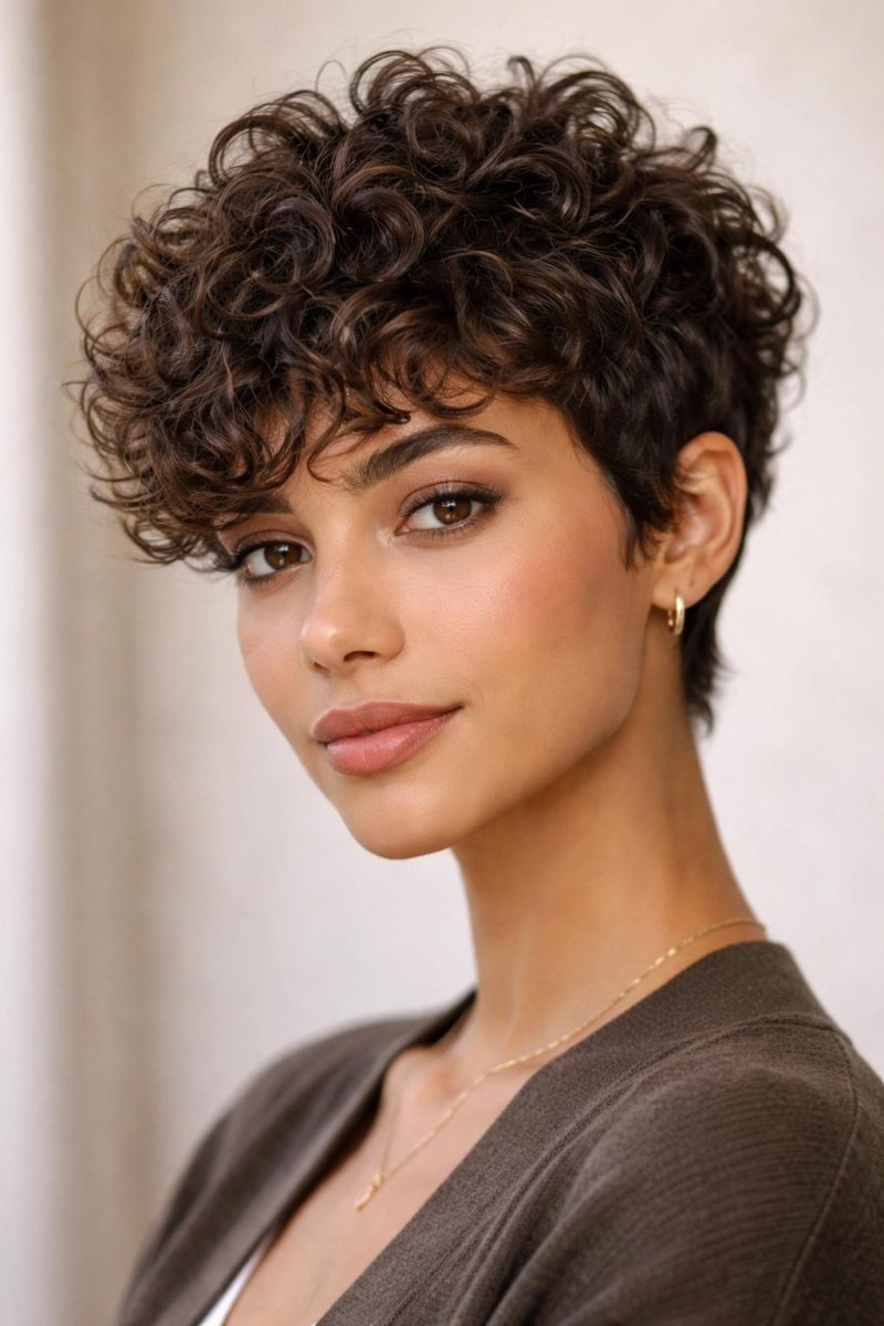Krullende pixie cut natuurlijke krullen