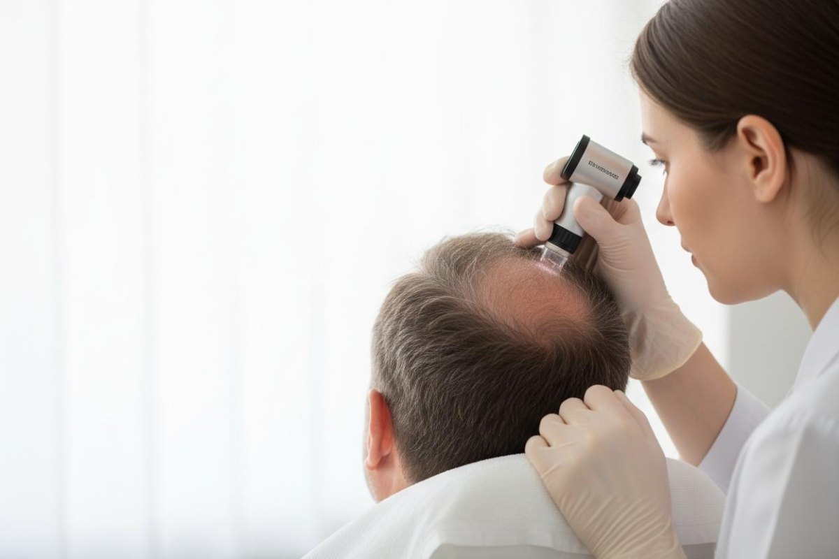 Dermatoloog onderzoekt haaruitval