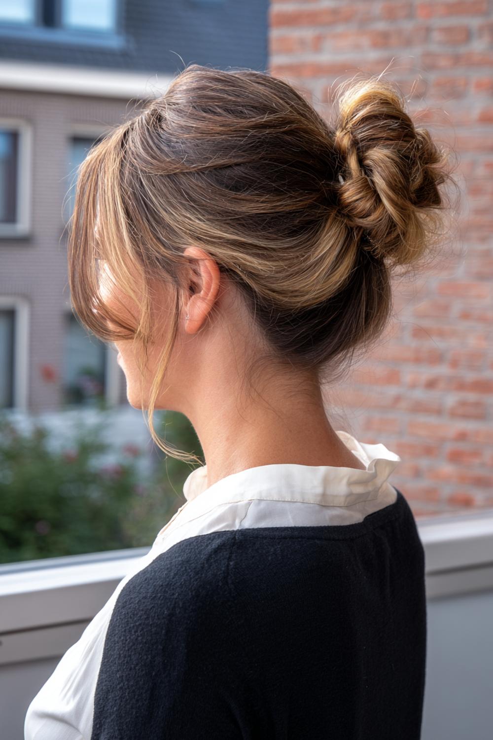 11. Messy bun met dubbele elastiek-truc en extra grip