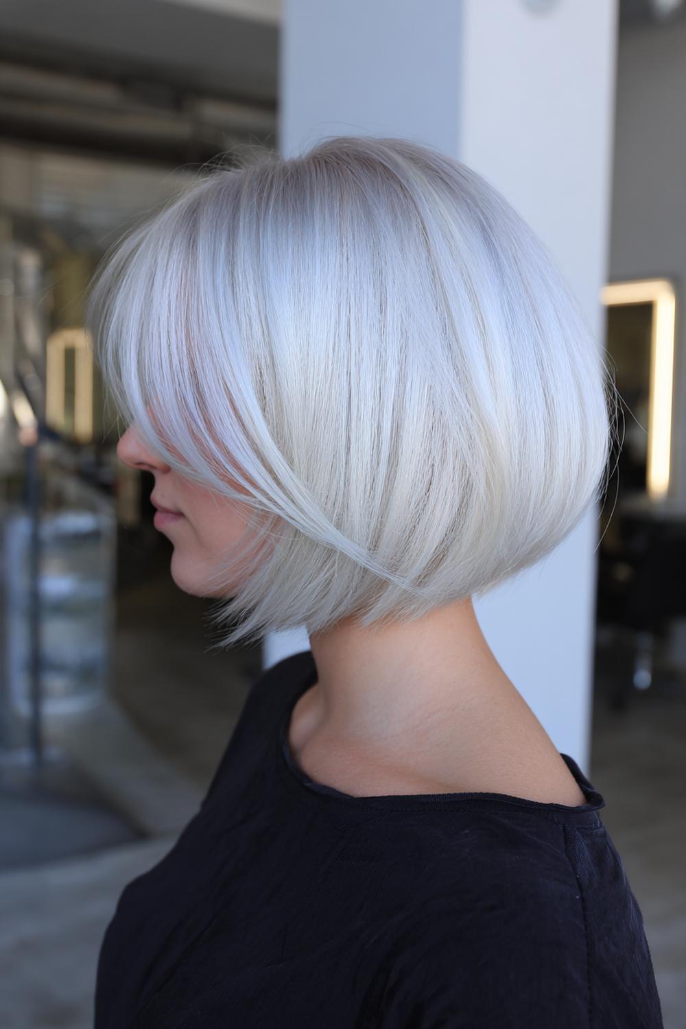20. Moderne Haar Looks 2026 met icy blonde bob en koele diepte