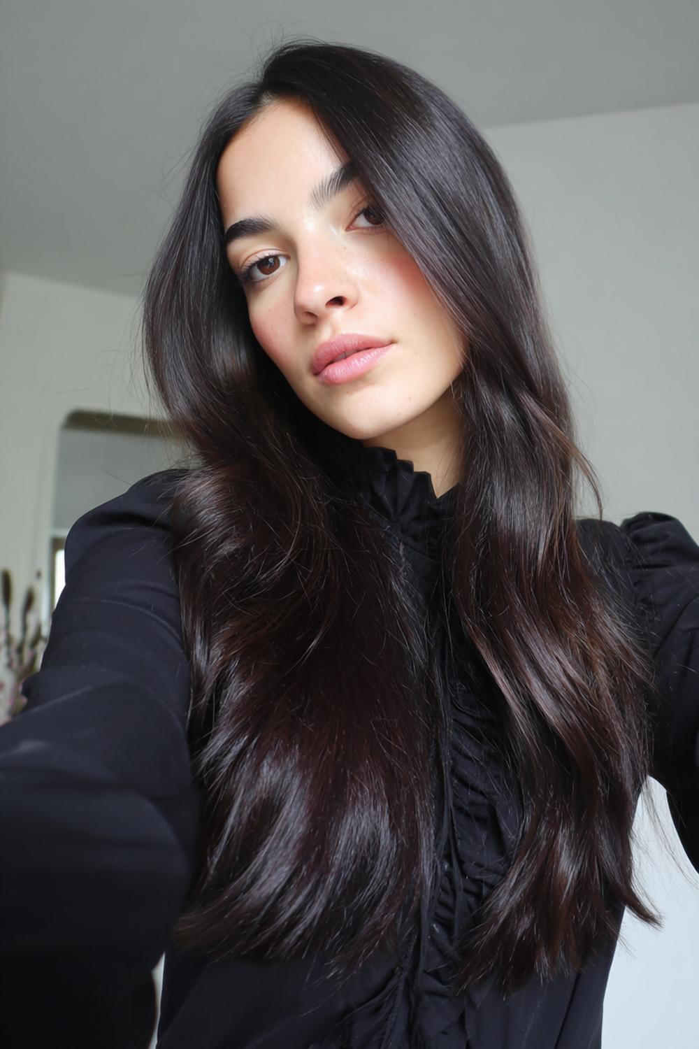 21. Moderne Haar Looks 2026 met zwarte spiegelglans en strakke lengte