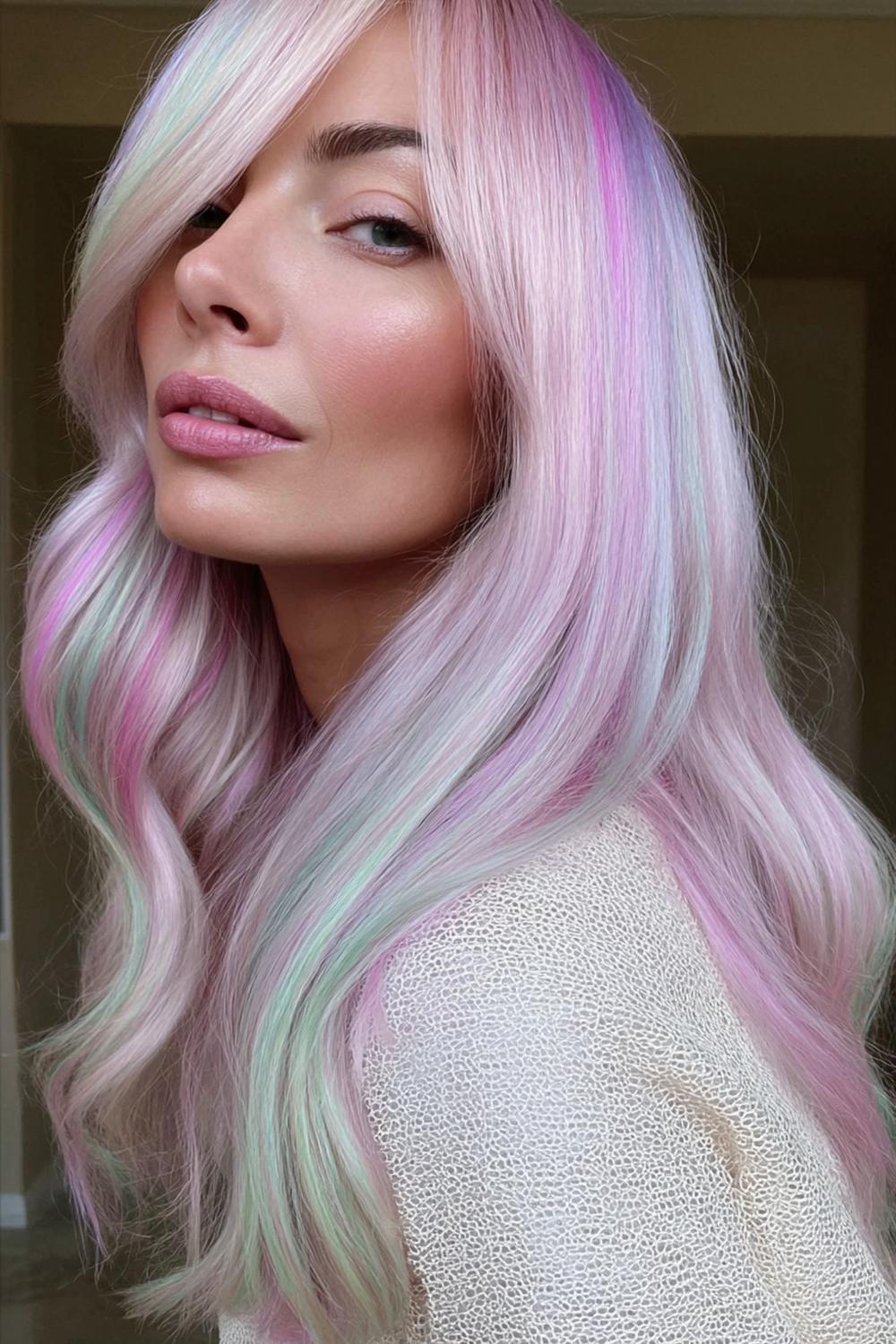 22. Moderne Haar Looks 2026 met pastel money piece en neutrale basis