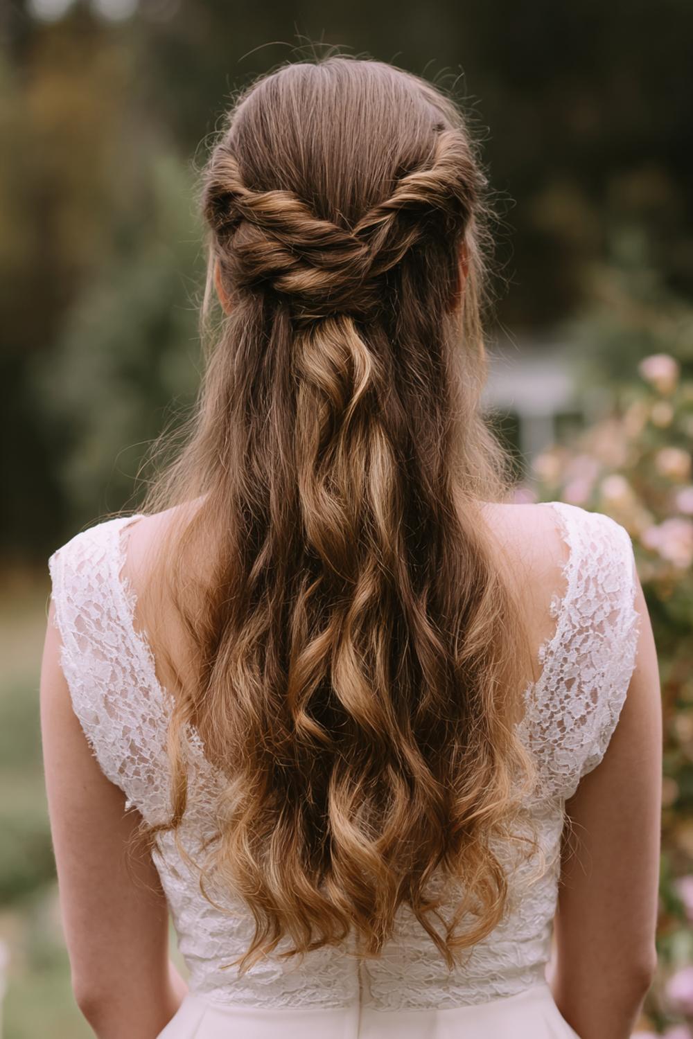 24. Moderne Haar Looks 2026 met romantische half-up twist en losse krullen