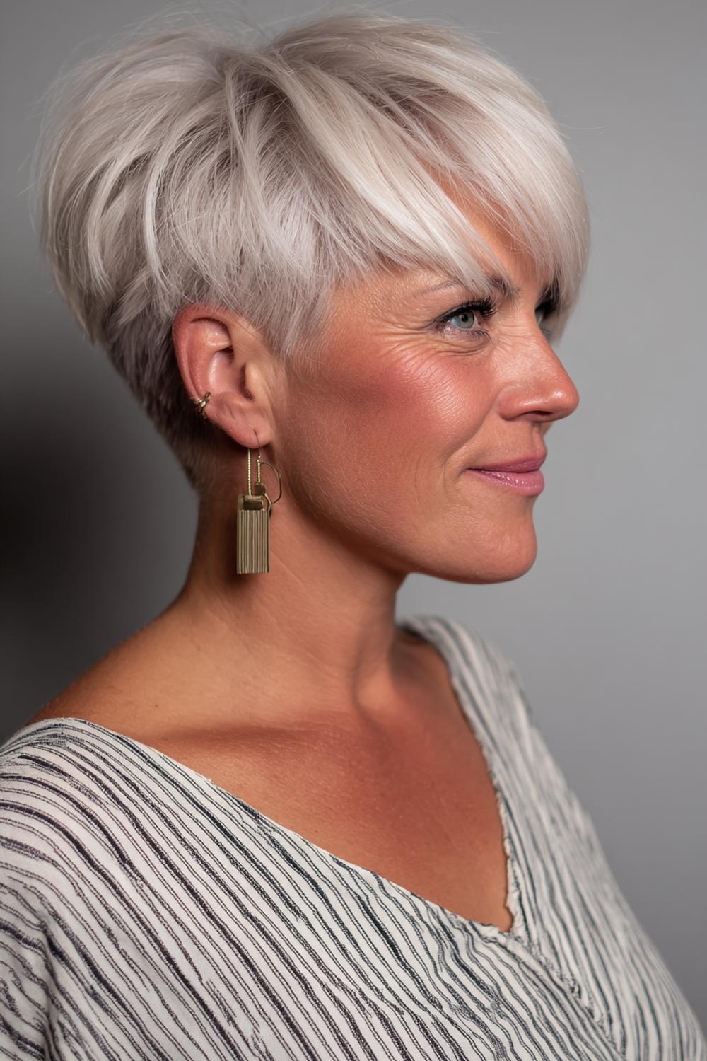 18. Moderne kapsels voor 50 plussers: zachte pixiebob met langere zijkanten en volume bovenop