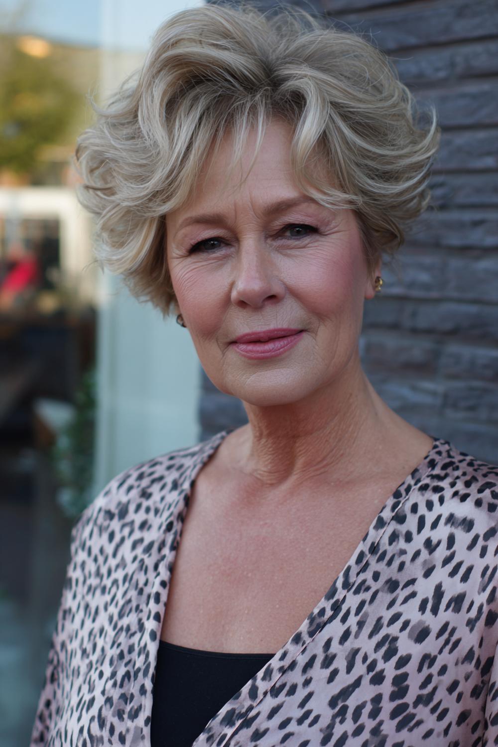 23. Moderne kapsels voor 50 plussers: schouderlange krullen met gelaagde kroon en pluiscontrole