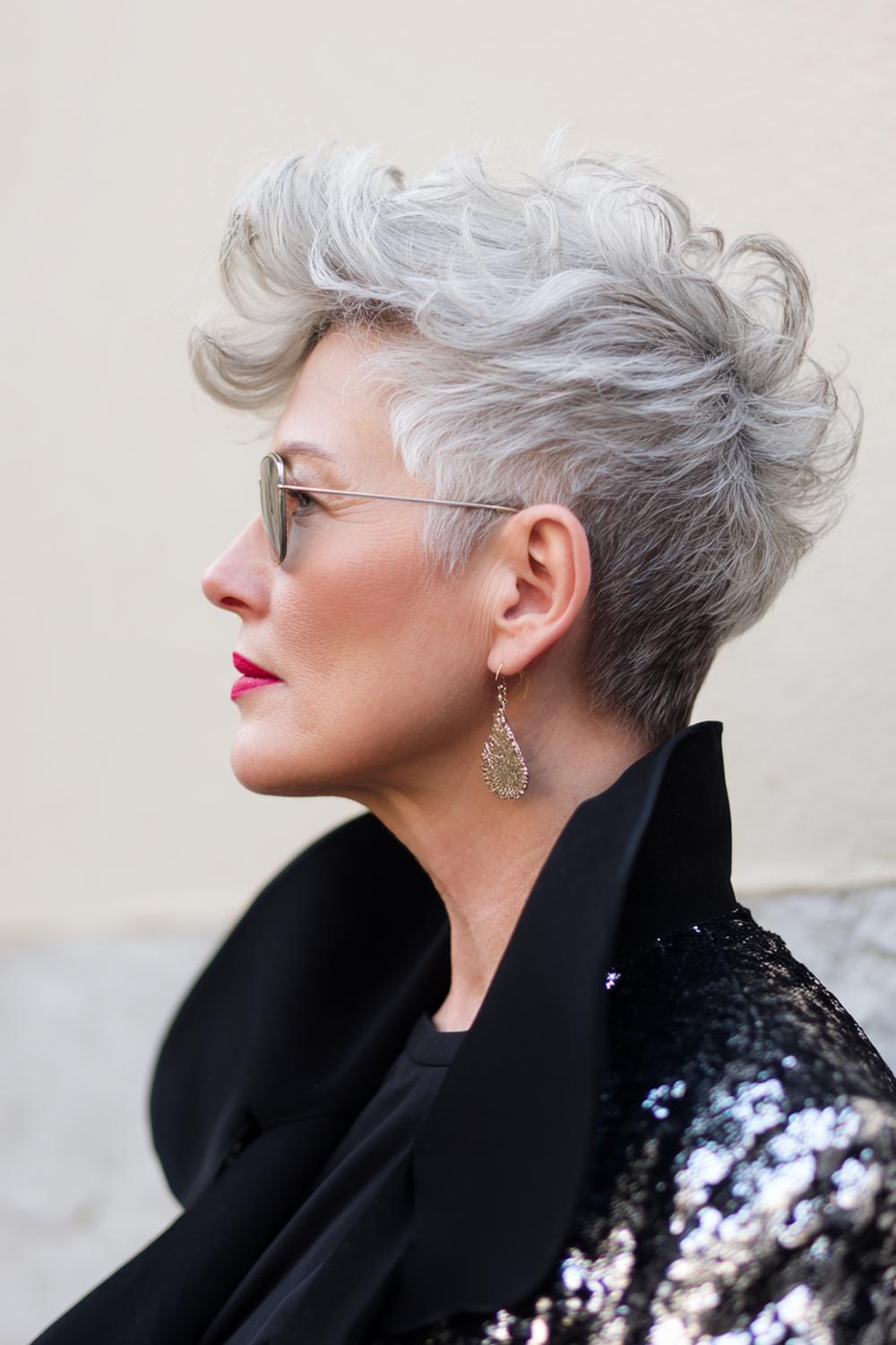 24. Moderne kapsels voor 50 plussers: kort kapsel met zilveren balayage en donkere aanzet