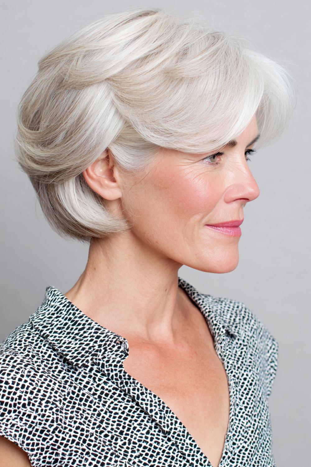 26. Moderne kapsels voor 50 plussers: bob met omgeklapte punten en retro-moderne flair