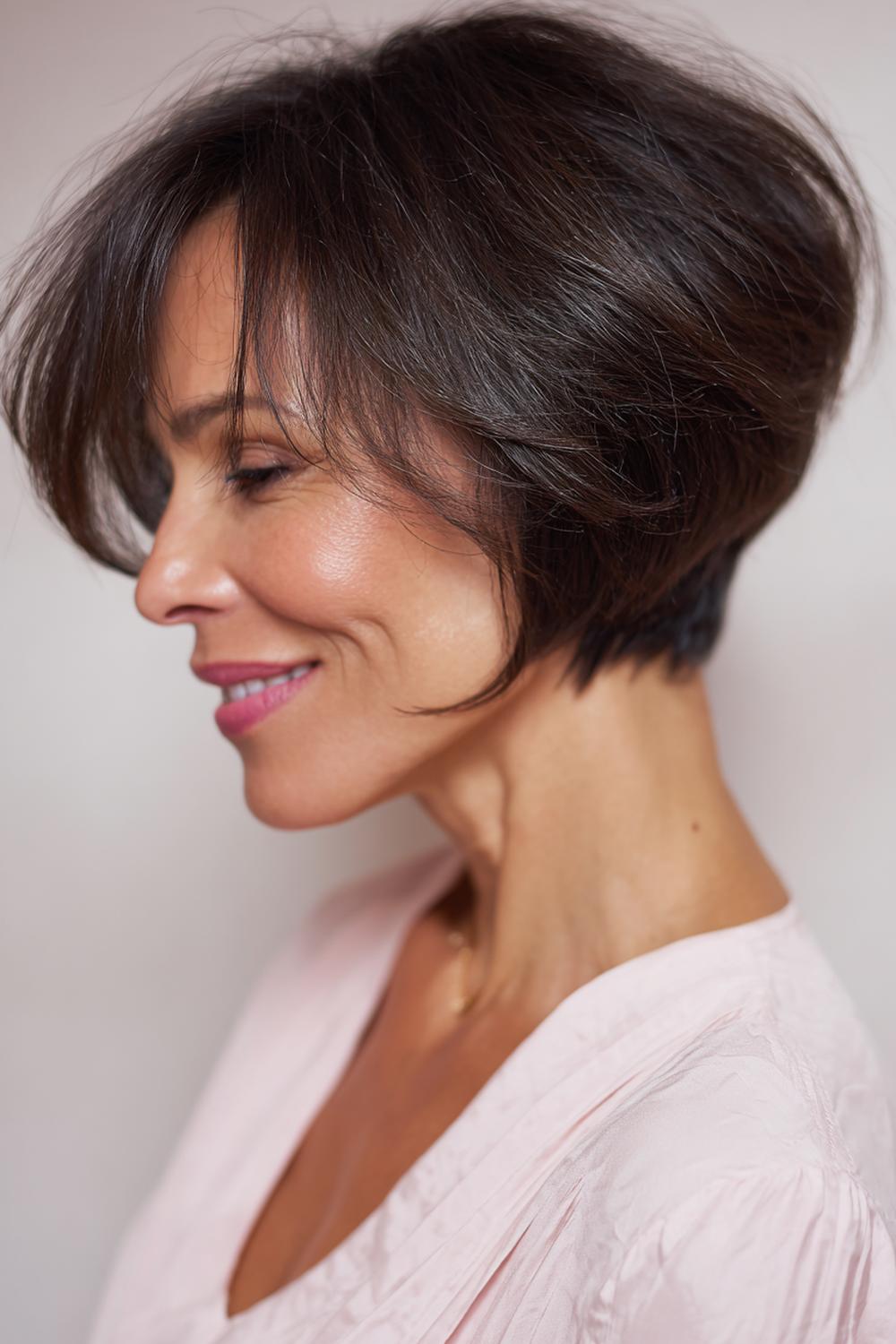 4. Moderne kapsels voor 50 plussers: korte bob met stompe lijn en micro-tekstuur