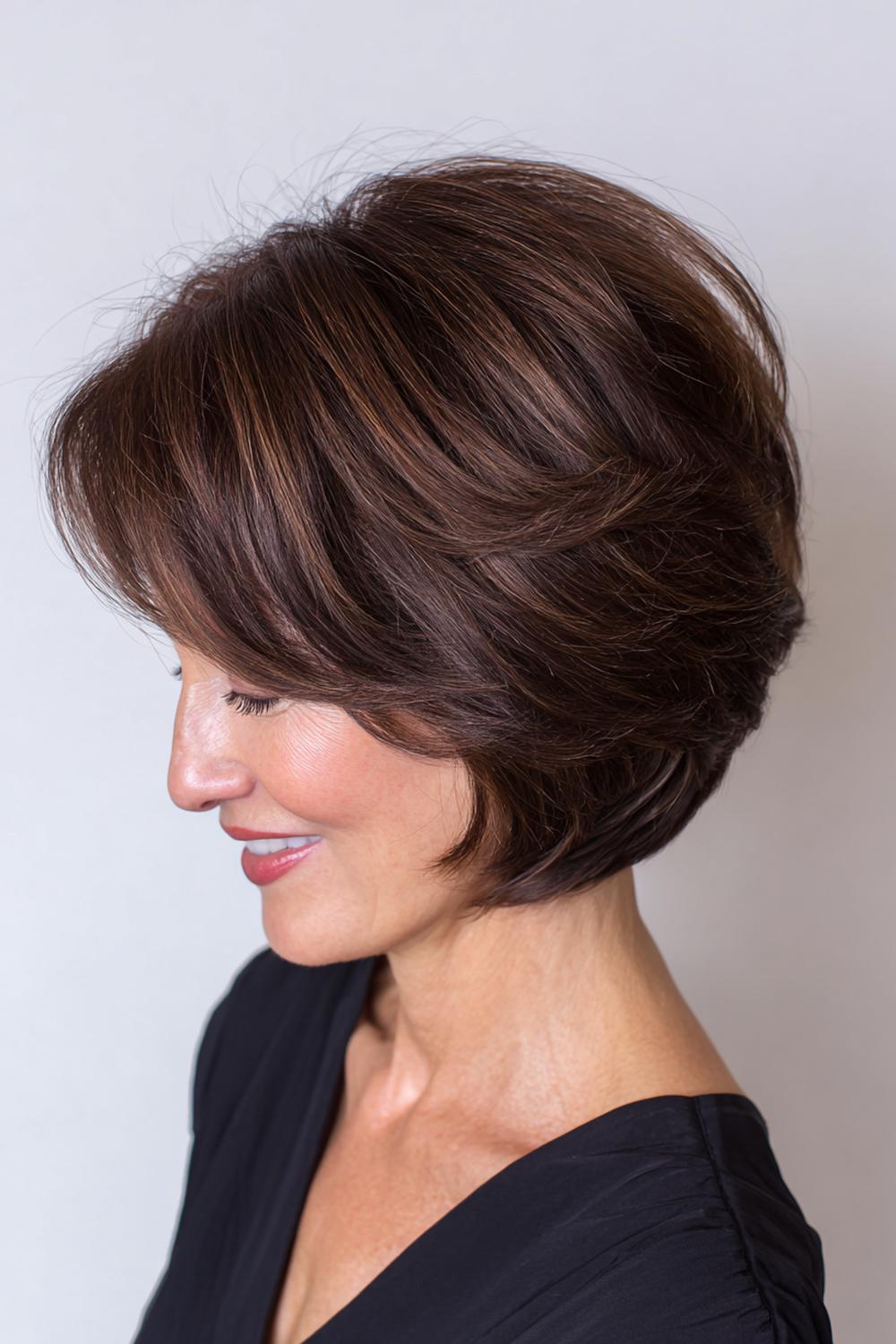 6. Moderne kapsels voor 50 plussers: asymmetrische bob met diepe zijscheiding en glans