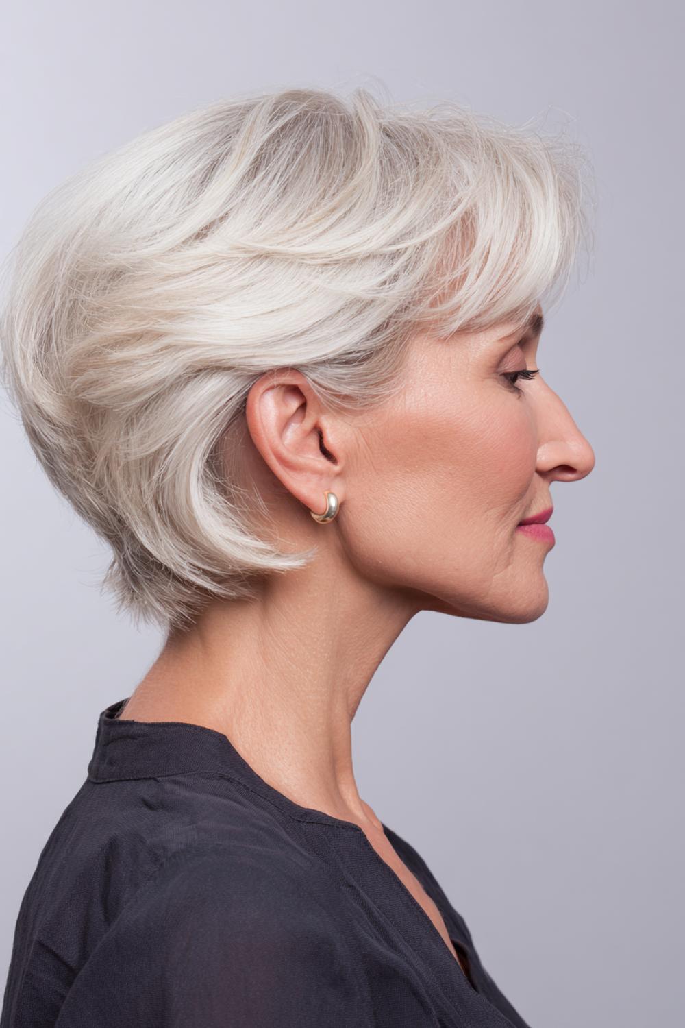 8. Moderne kapsels voor 50 plussers: halflange coupe met onzichtbare lagen en volume bij de kruin
