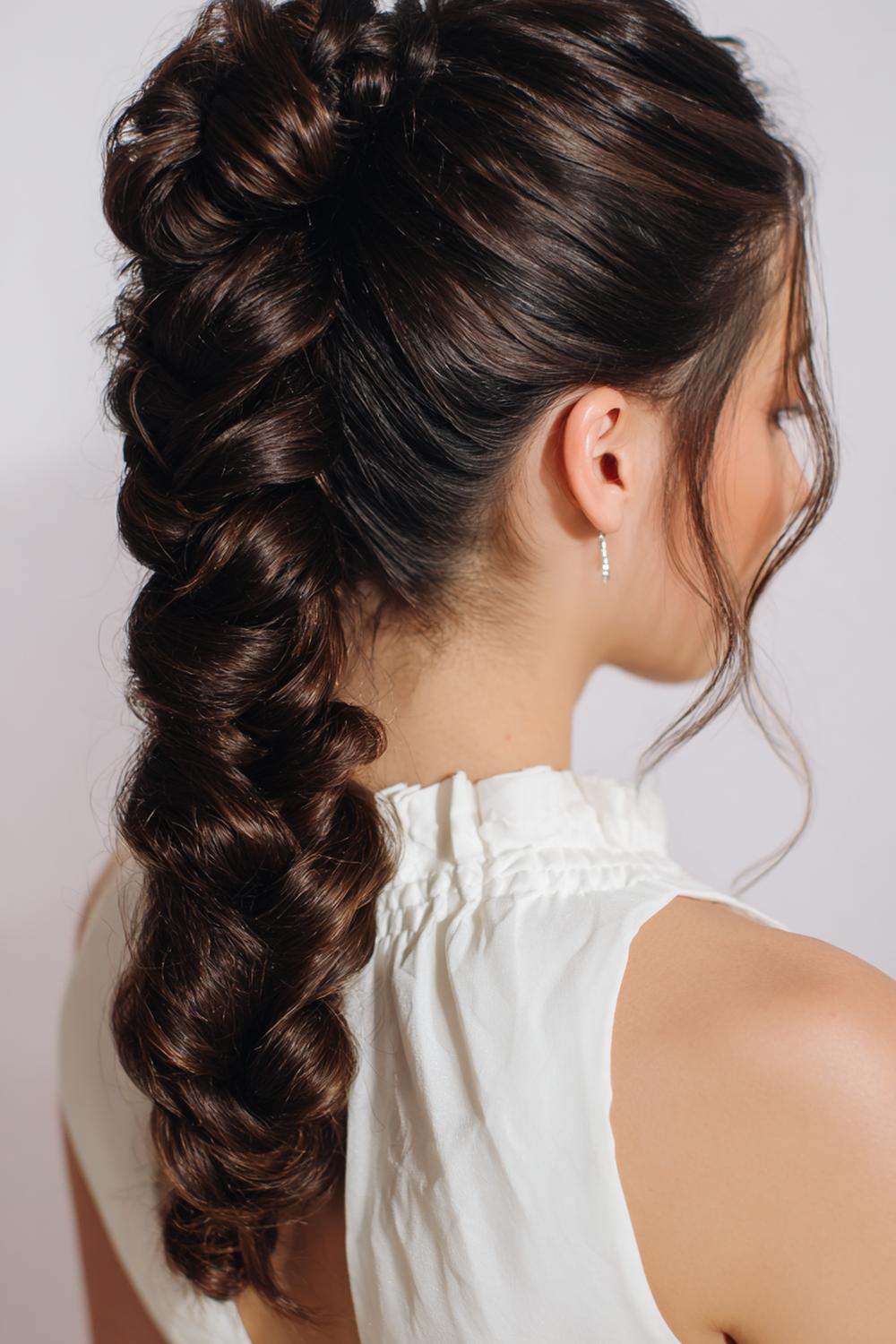 11. Nieuwe Haarstijlen 2026: Gedraaide ‘rope braid’ ponytail met hoge kroonlift