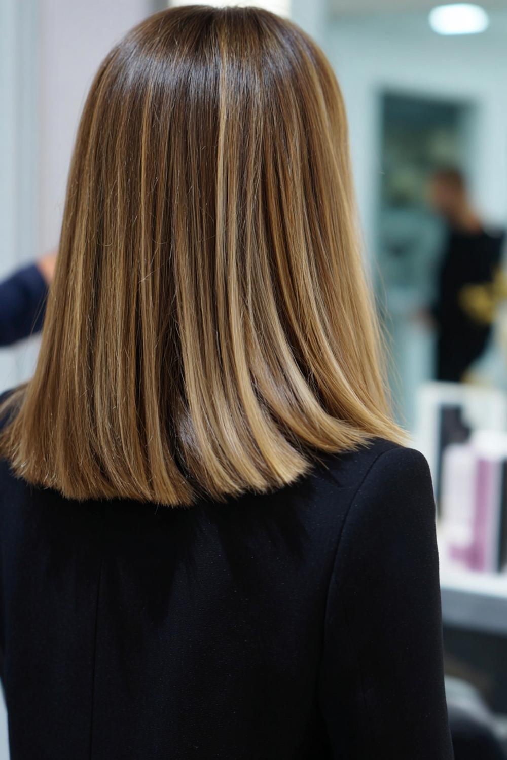 5. Nieuwe Haarstijlen 2026: Blunt lob met zandbeige gloss en strakke punten