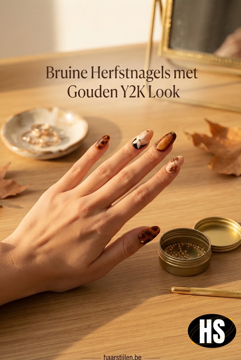 Bruine Herfstnagels met Gouden Y2K Look