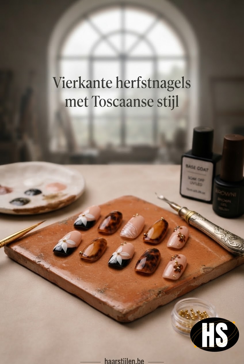 Vierkante herfstnagels met Toscaanse stijl