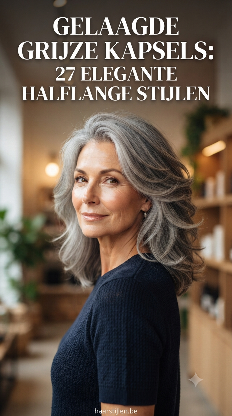 Gelaagde Grijze Kapsels: 27 Elegante Halflange Stijlen