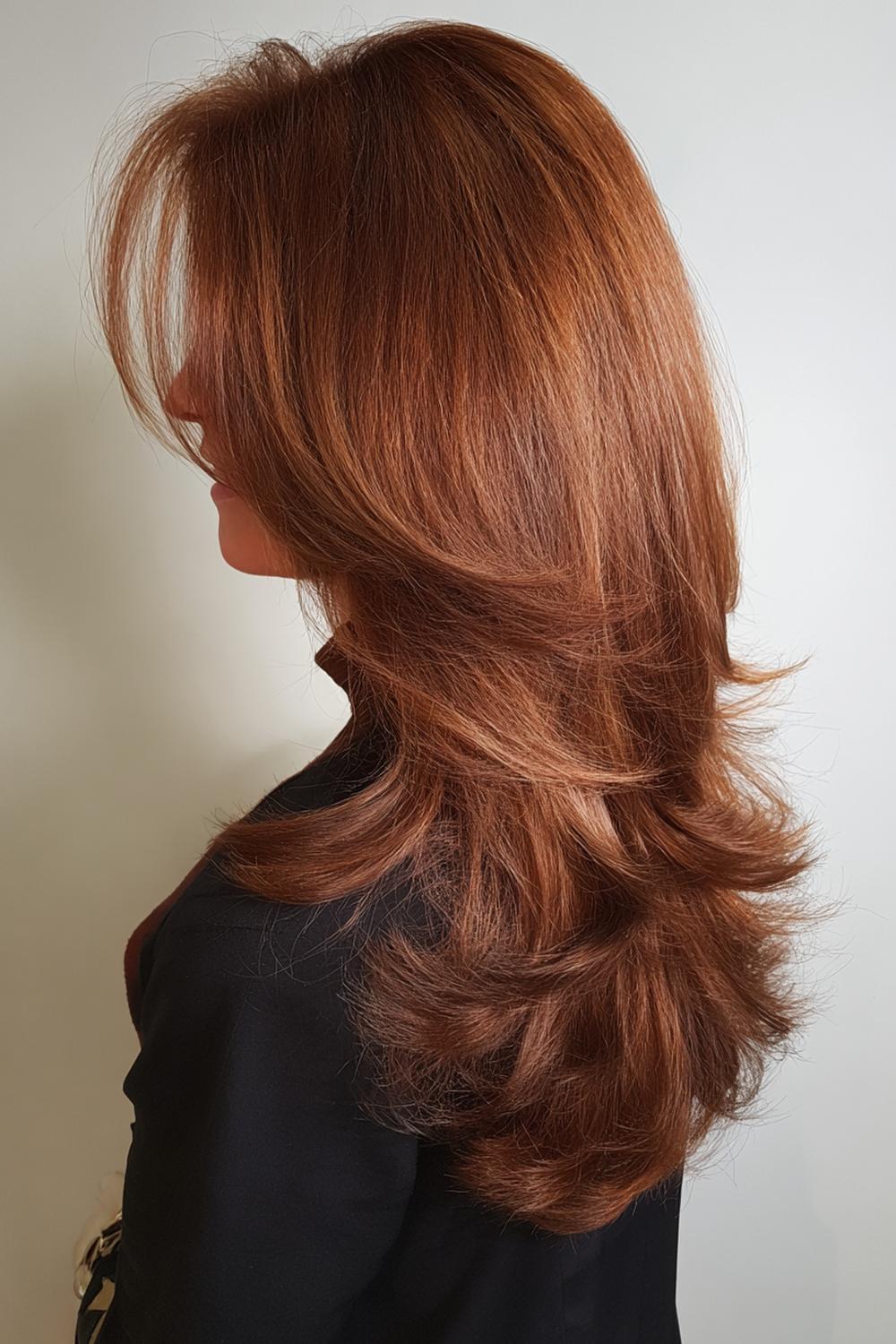 17. Haar: zachte auburn laagjes met gouden reflectie en volume