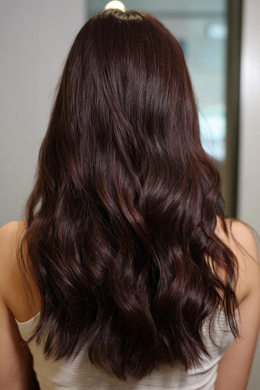 5. Haar: espresso brunette met glanslaag en scherpe contouren