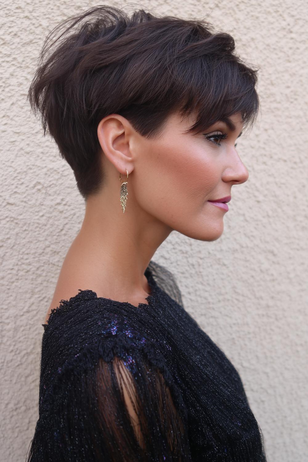 6. Haar: zachte pixie met lange bovenlaag en oorvrije zijkant