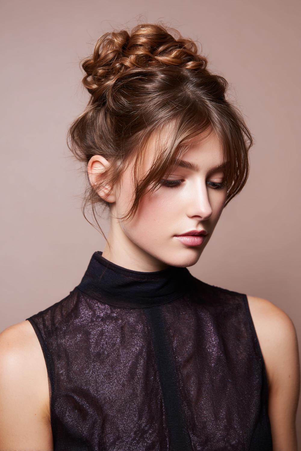 18. Populaire Kapsels 2026: Lage Knot Kapsel met Middenscheiding en Glanzende Babyhaartjes