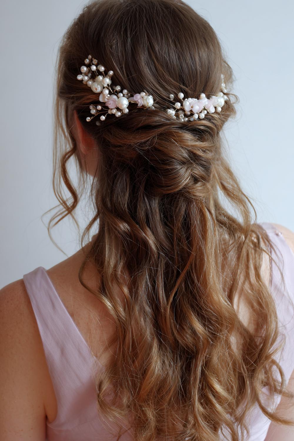 22. Populaire Kapsels 2026: Opgestoken Kapsel met Losse Lokken en Parelspelden