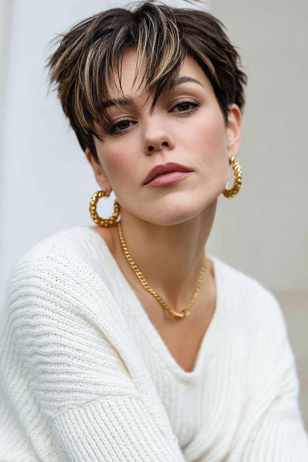 5. Populaire Kapsels 2026: Pixie Kapsel met Lange Bovenlaag en Zijwaartse Sweep