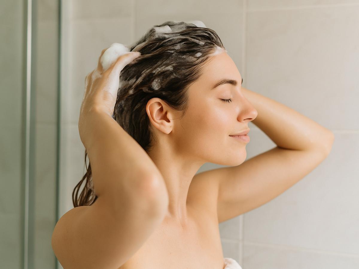 Shampoo wordt zacht op hoofdhuid aangebracht