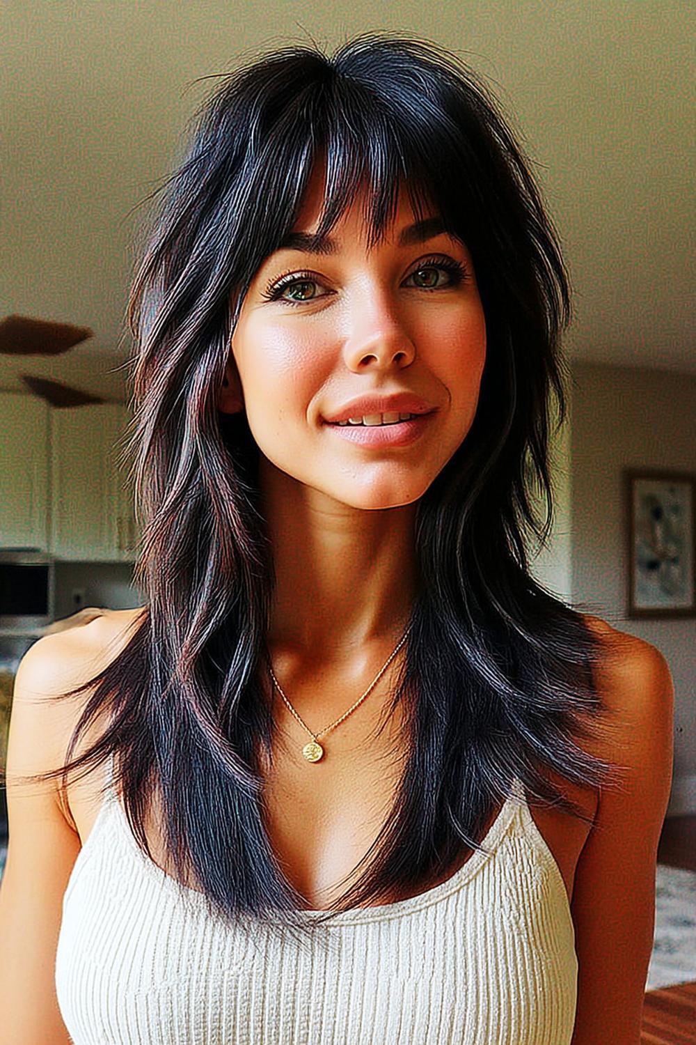 Donkere Schouderlengte Elegantie