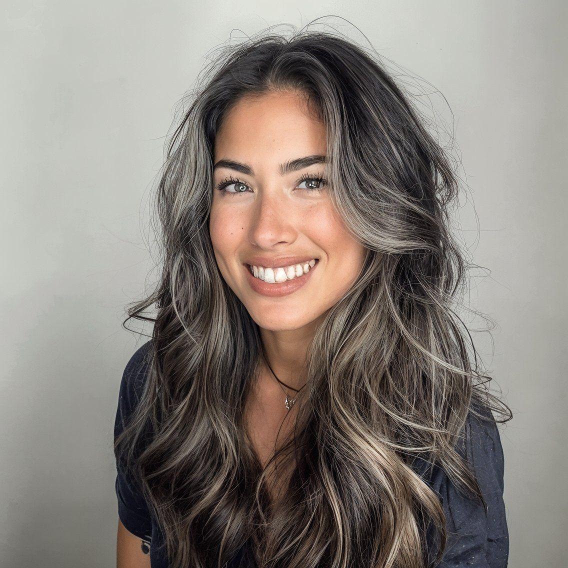 Sanfte Beach Waves mit silbernen Strähnen im braunen Haar