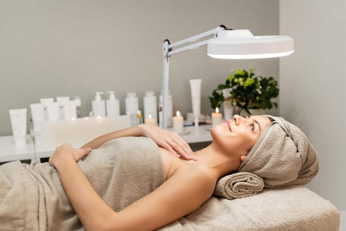 Vrouw ontspant tijdens salonbehandeling