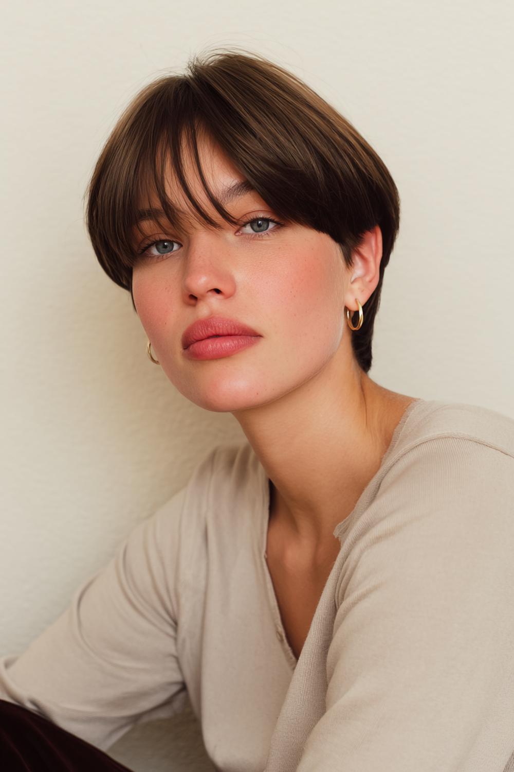 10. Tijdloze korte coupe met zachte laagjes en een flatterende, ronde vorm