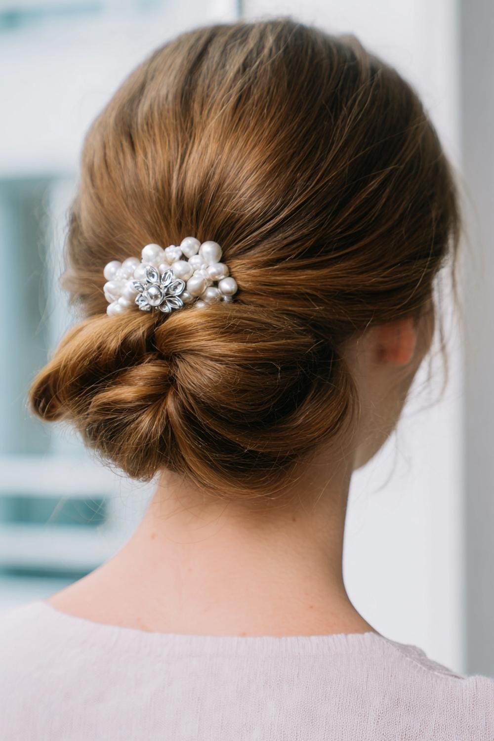 19. Tijdloze chignon met nekaccent en parelachtige glans