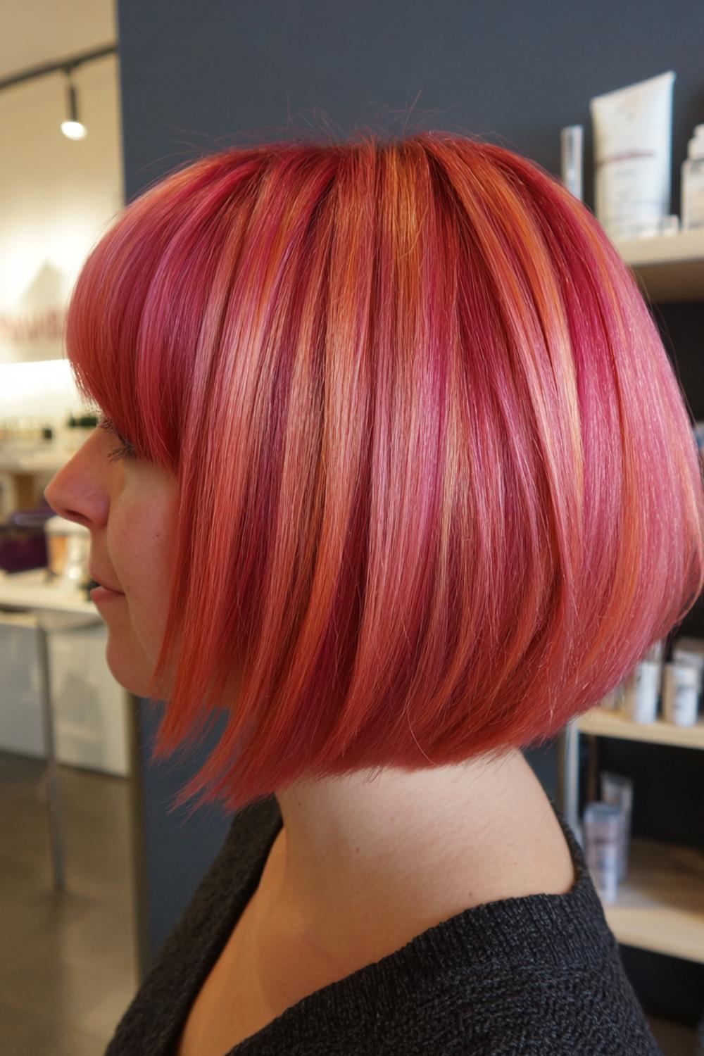 25. Tijdloze bob met volle pony en contrastrijke, heldere kleurdefinitie