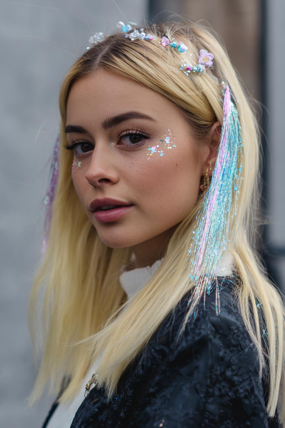 14. TikTok Haar Trends 2026: Metallic Hair Tinsel met Subtiele Glitterlijnen