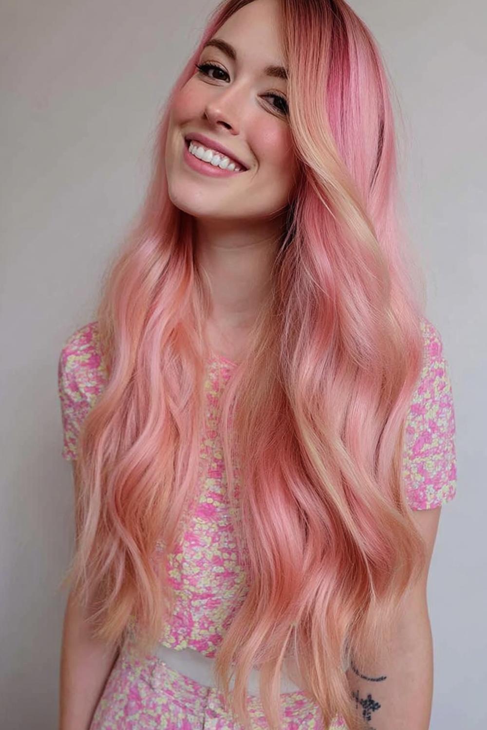 19. TikTok Haar Trends 2026: Peach Pink Pastel Fade met Zachte Overgang