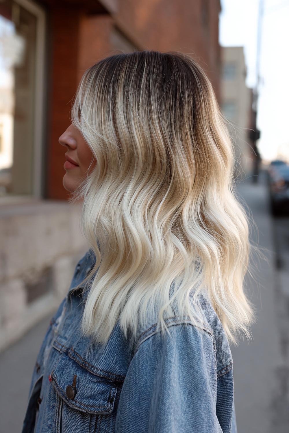 12. Trendy Haarideeën 2026: Creamy blonde met schaduw-wortel en volume