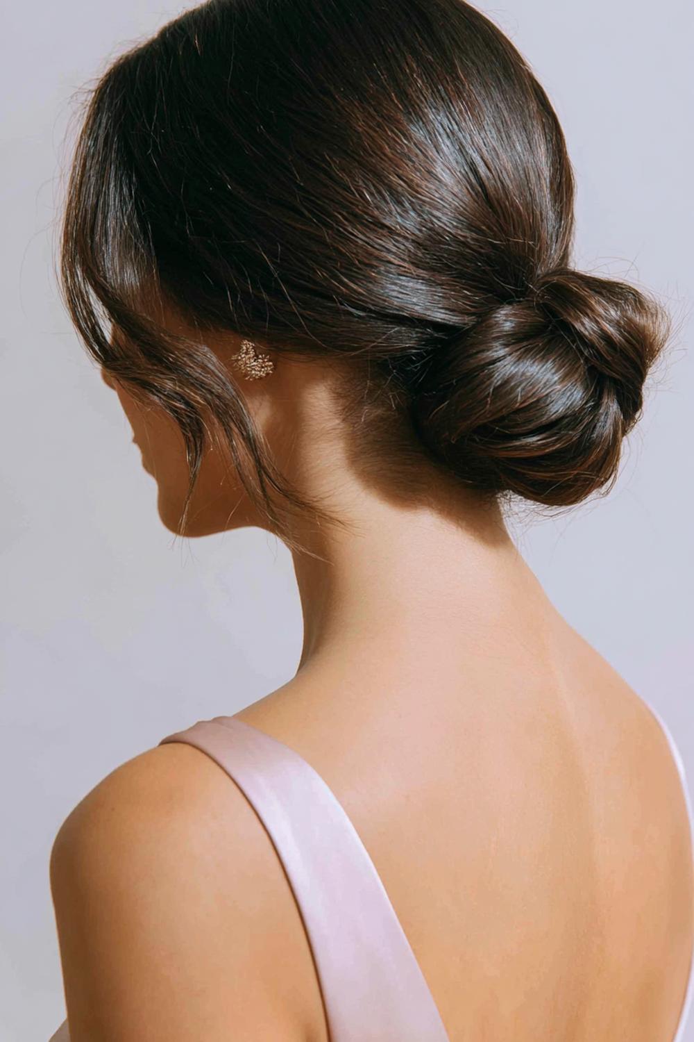 5. Trendy Haarideeën 2026: Sleek lage knot met glasachtig babyhaar