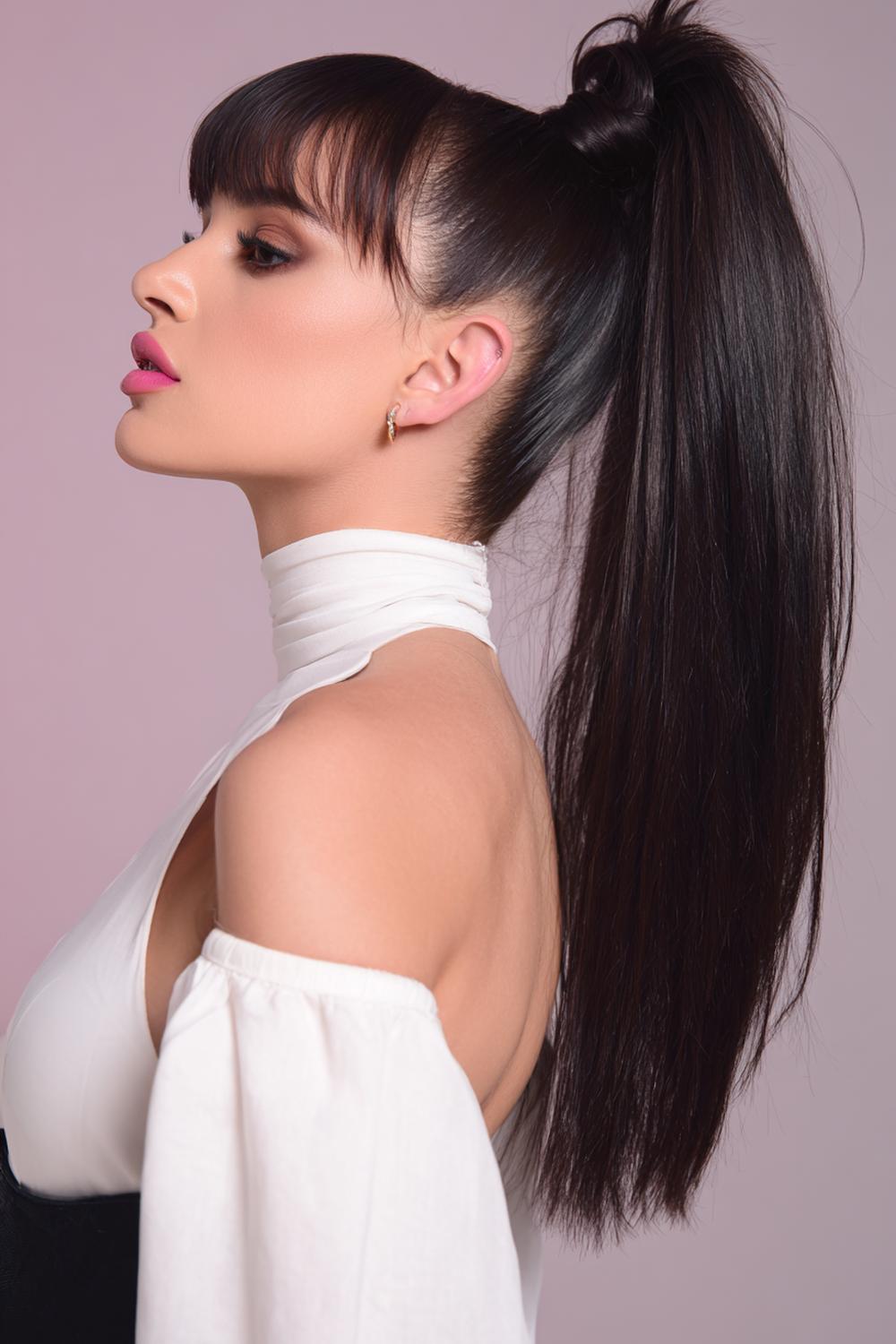 6. Trendy Haarideeën 2026: High ponytail met gelifte kruinvolume