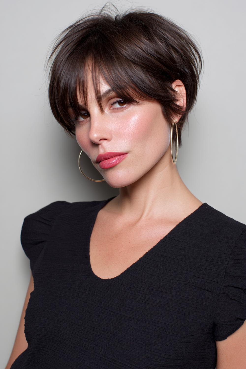 10. Verjongende kapsels voor vrouwen: zachte gelaagde pixie-bob met oor-lengte zijkanten